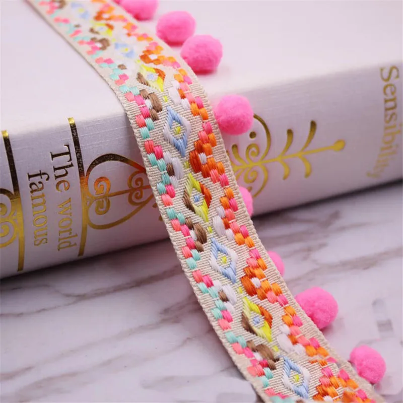 Pompom Lace Trim Pom Pom Bobble Braid Tassel Ball Fringe Ribbon Colors Lace Fabric DIY Material Crafts Sewing Accessories 1yard