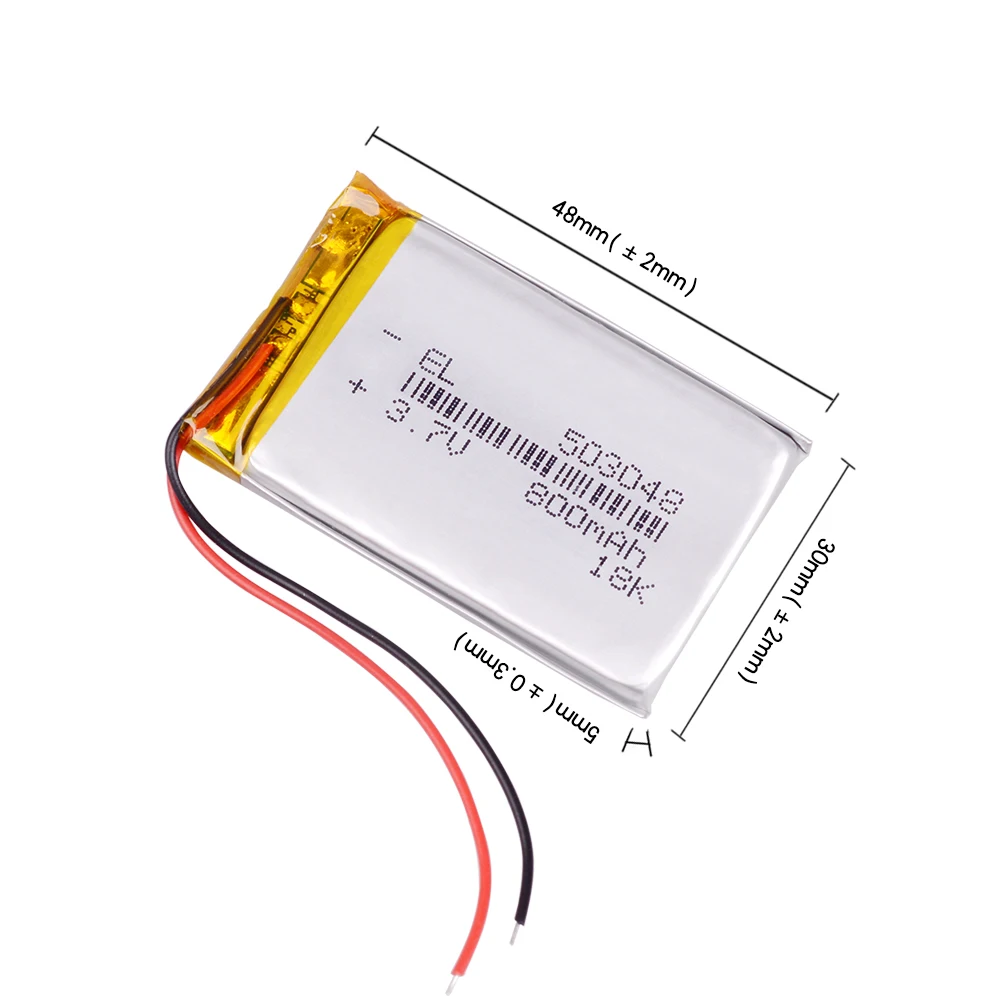 503048   Lithium Polymer 3.7V 800mAh Li ion Battery For Bluetooth Headset Speaker GPS PSP PDA MP3 MP4 MP5  053048