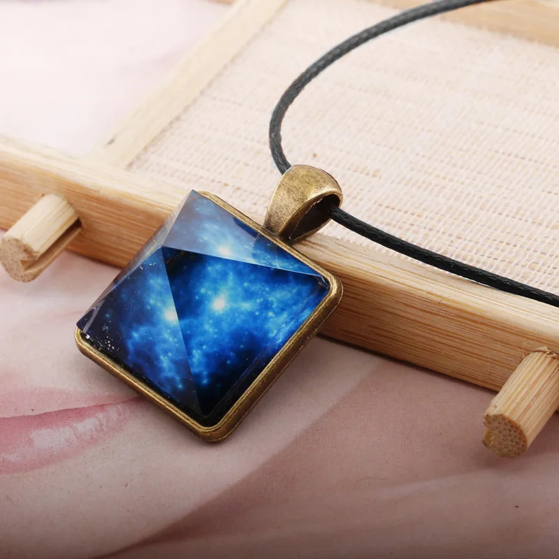 Original Blue Galaxy Pyramids Necklace Vintage Glowing Jewelry Love Pendant for Couples Lovers Glow In the Dark Women Men Gift