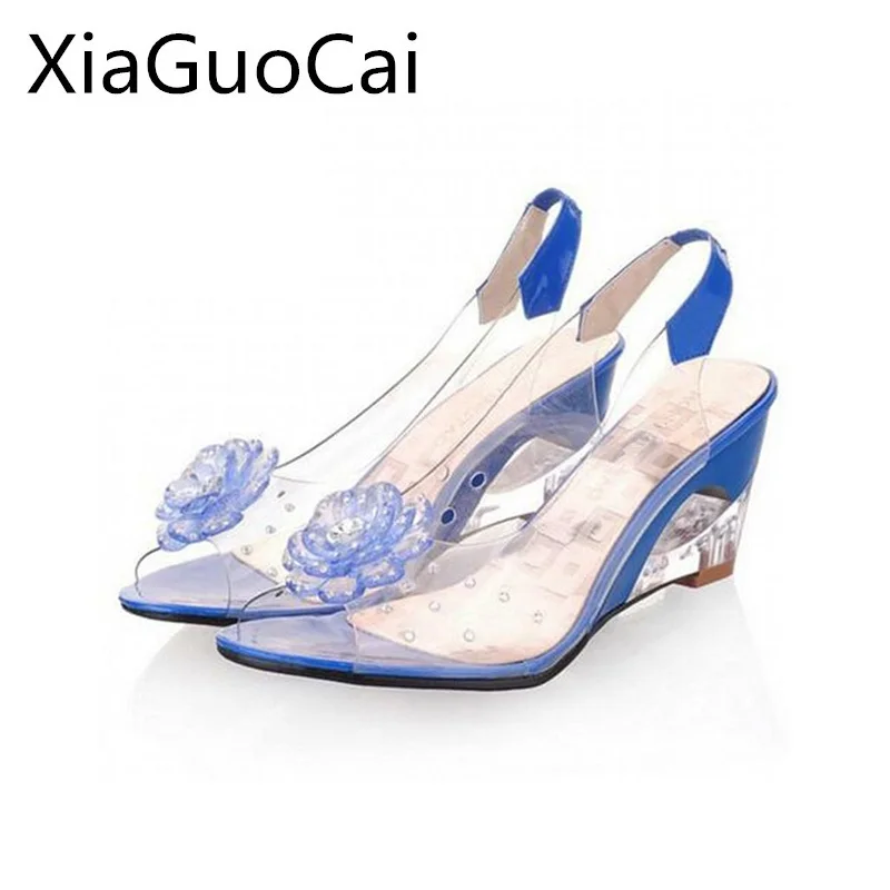 High Quality Woman Sandals Summer Ladies Jelly Pumps Wedge Flower Decoration Elegant Sandals for Female Women High Heels Shoes