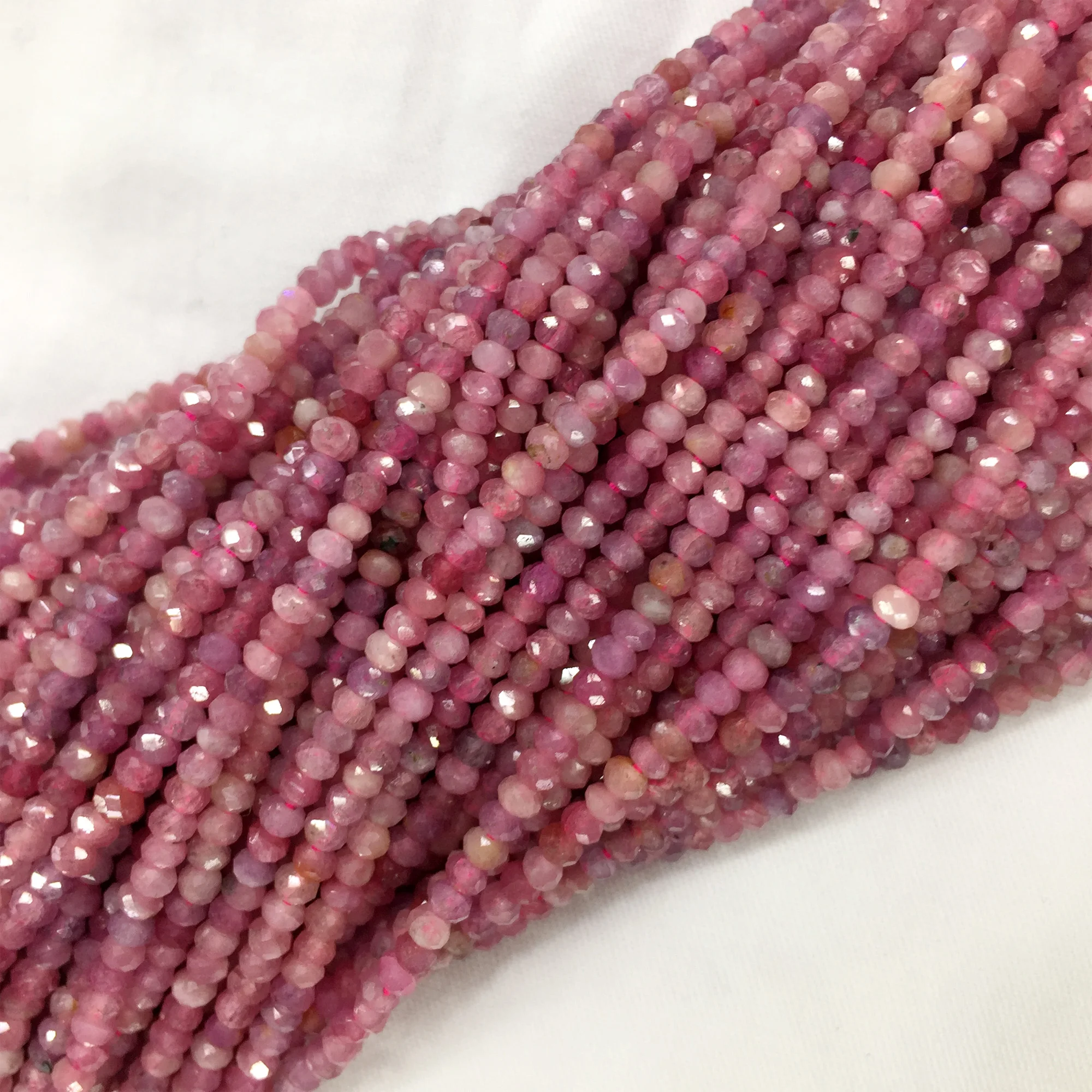 Veemake Natural Purple Red Tanzania Ruby Hand Cut Loose Faceted Rondelle Small Beads For Jewelry Making DIY Necklace 06083