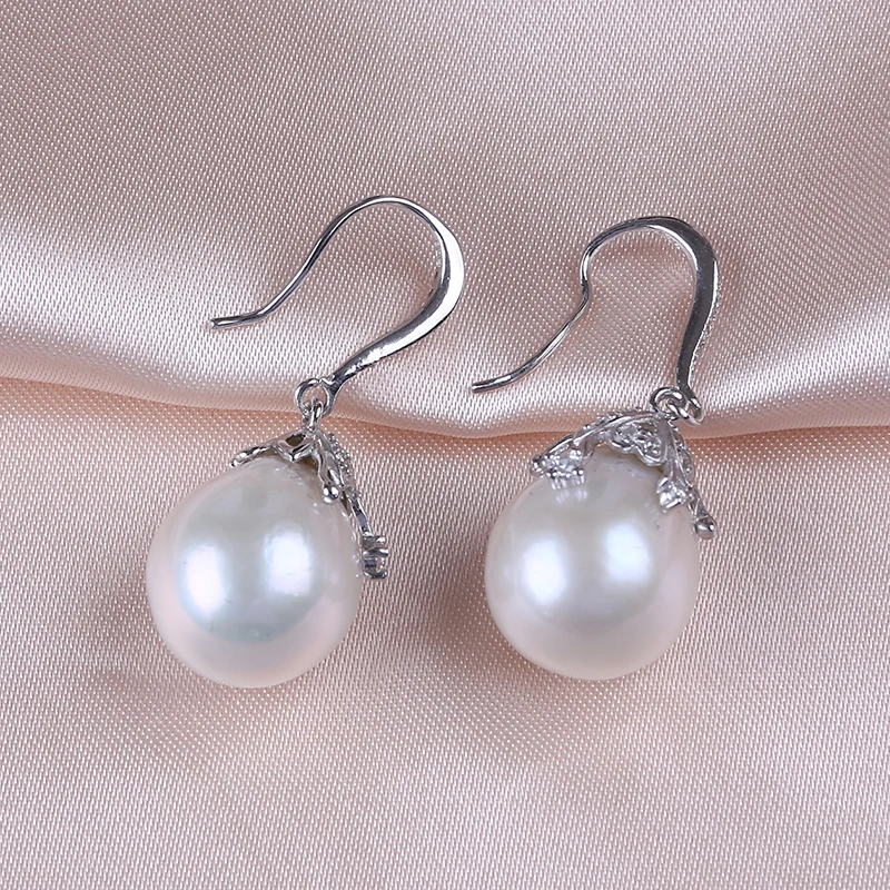 big 13-16mm baroque white reborn freshwater pearl stud earrings 925 sterling silver