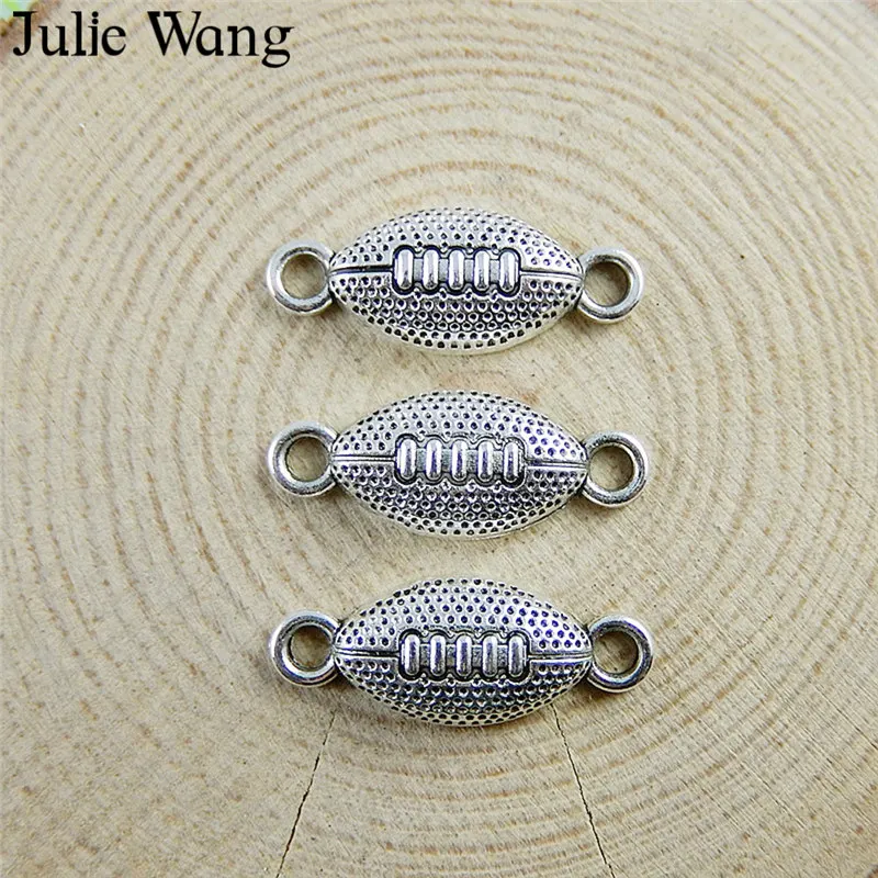 Julie Wang 20PCS Alloy Antique Silver Color Rugby Football Shape Connectors Pendant Charm Bracelet Necklace Jewelry Accessory