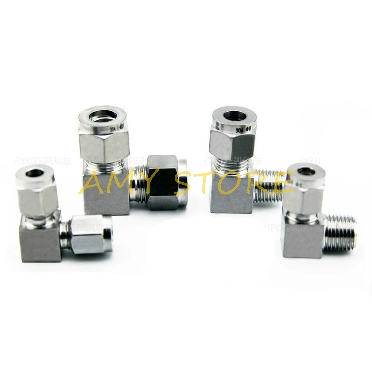 1Pc SS304 Dupla Ponteira de aço Inoxidável OD 3 4 6 8 10 12 14 16mm 1/8 1/4 3/8 1/2 3/4 "Cotovelo Tubo De Compressão Conector Fittings