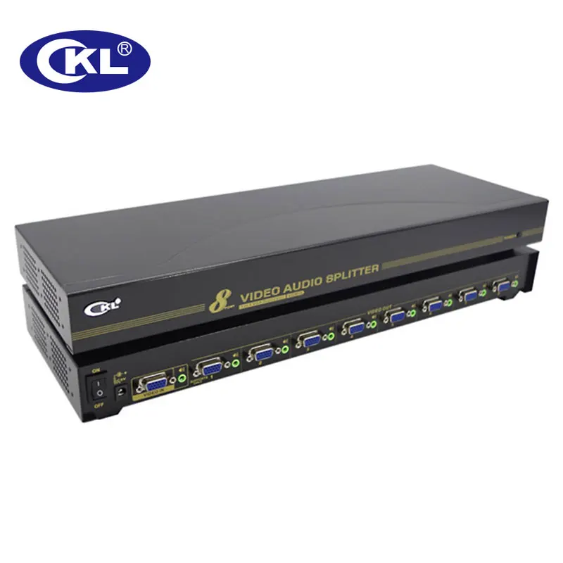 CKL-108S 8 Port VGA Splitter z dźwiękiem 1 w 8 out wideo powielacz dystrybutora wzmacniacz metalowa obudowa obsługuje 450 Mhz 2048*1536