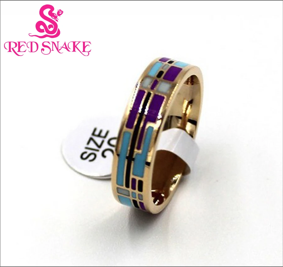 RED SNAKE Promotions Newest Ring Rose Gold-color Ribbon Design Imaginative Boxes Enamel Jewelry Ring Thin 0.6cm Width