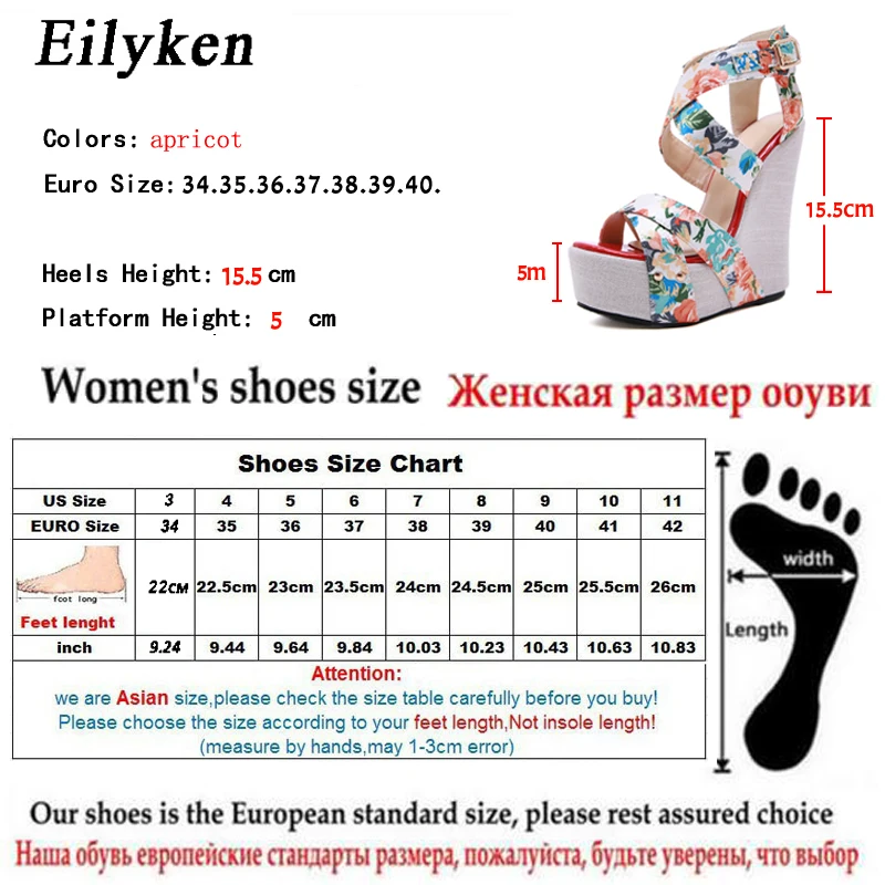 Eilyken Summer Fashion Peep Toe Solid Platform Wedges Sandals Women Designer Silk Print Flower Fabric High Heels Female Shoes