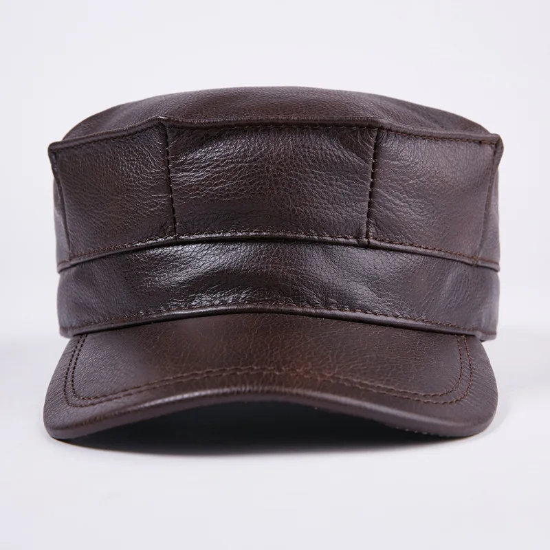 New 100% Genuine Leather Hat Men's Baseball Cap Adult Winter Warm Leather Cap Adjustable Ear Peaked Cap New Year Gift B-7202