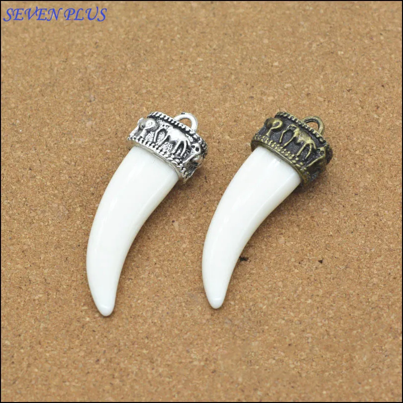 4 Pieces/Lot Tibetan Silver Ivory Horn Charm Pendant Necklace Pendants For Diy Jewelry Making Findings
