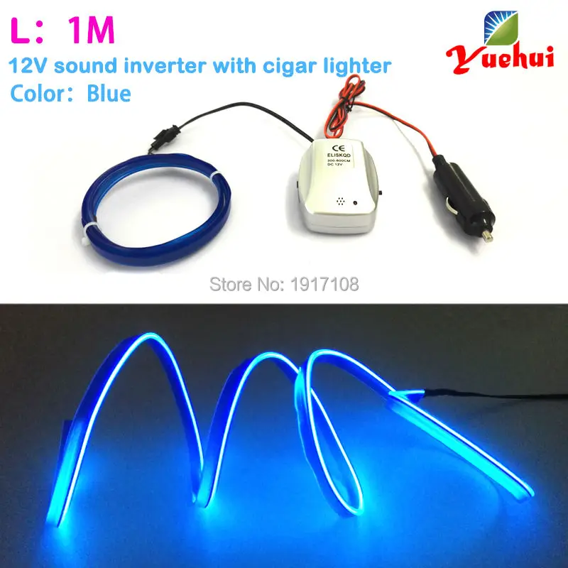 DC-12V Sound activated 2.3mm with Skirt 1 Meter EL wire Neon Light Tube lights For Car Internal Decoration Auto Party Decoration