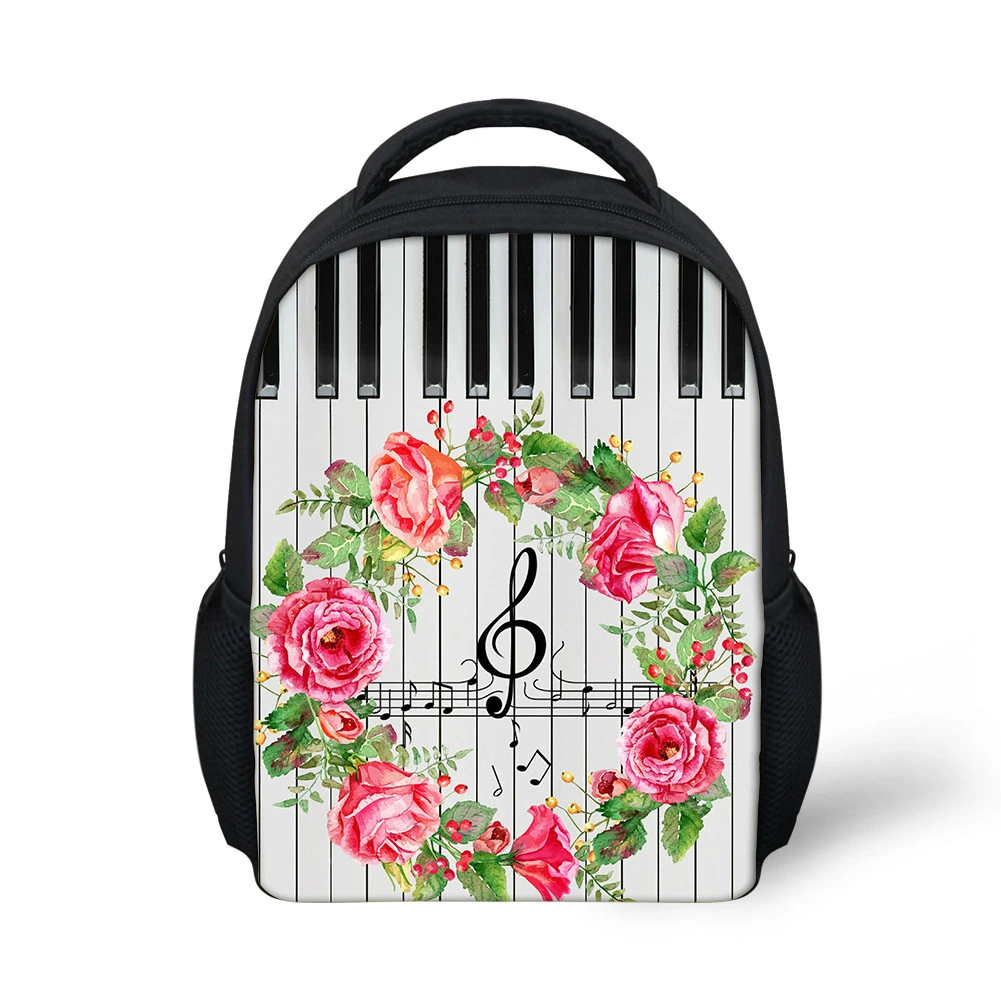 ELVISWORDS-Mini mochilas escolares para niños y niñas, morrales con estampado de flores y notas musicales de Piano, para guardería