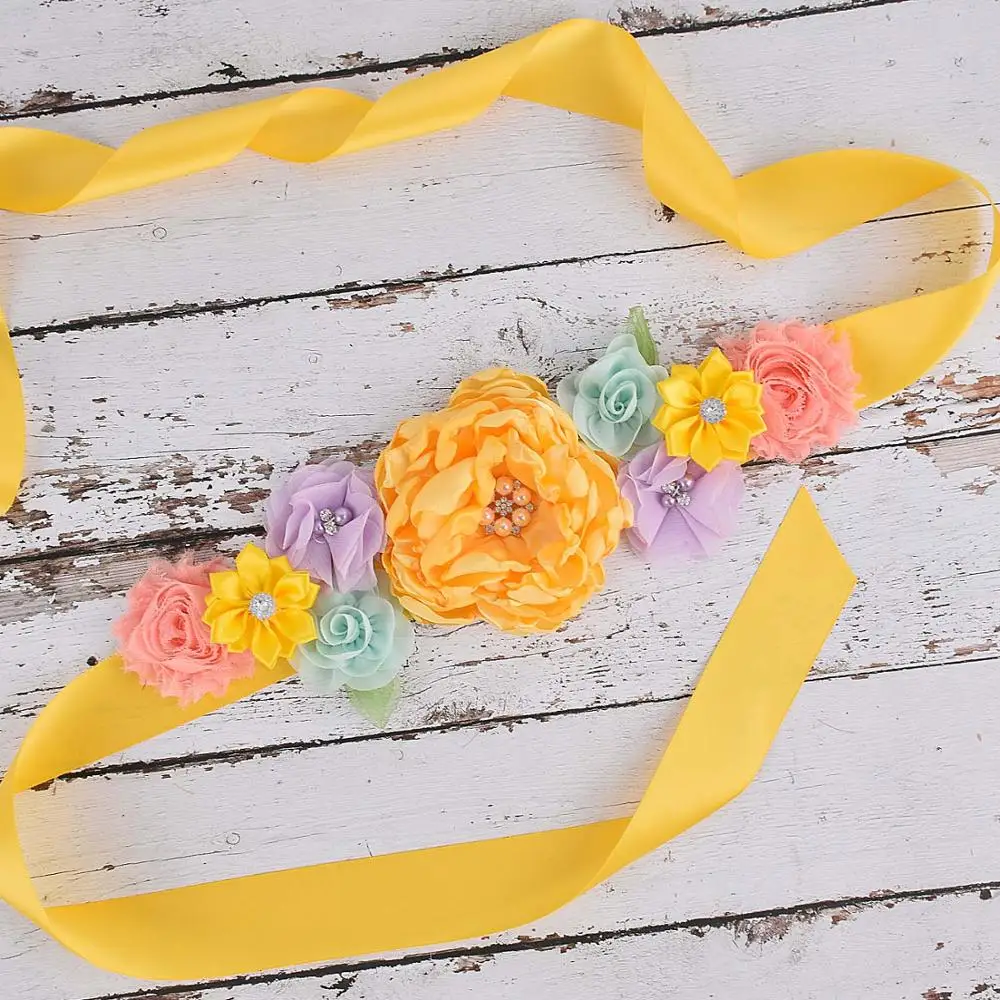 Flower Sash Floral Maternity Sash Pregnancy Belly Belt Photo Props Gift Baby Shower Party Flower Girl Belt