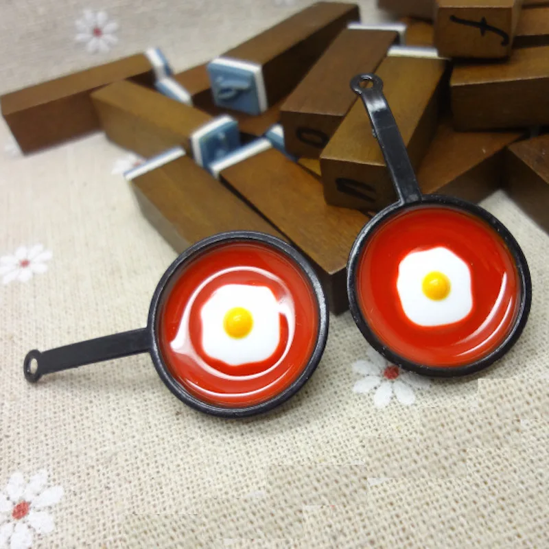 10pcs Food Oil drop Enamel Saucepan with egg Charm Pendant  For Bracelet Headdress Earring DIY Metal Alloy Jewelry Accessories