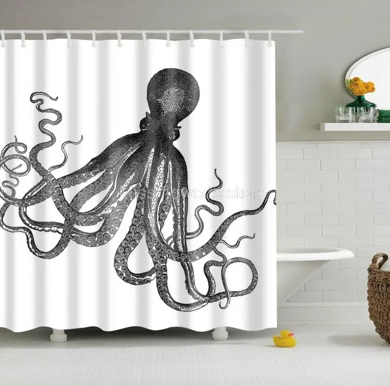 Octopus Kraken Design Custom Shower Curtain Bathroom Waterproof Mildewproof Polyester Fabric With 12 Hooks 150*180cm 2 Colors