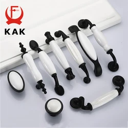 KAK Ceramic Black White Cabinet Handles Drawer Knobs Zinc Alloy Wardrobe Door Handles Pulls Simple European Furniture Handle