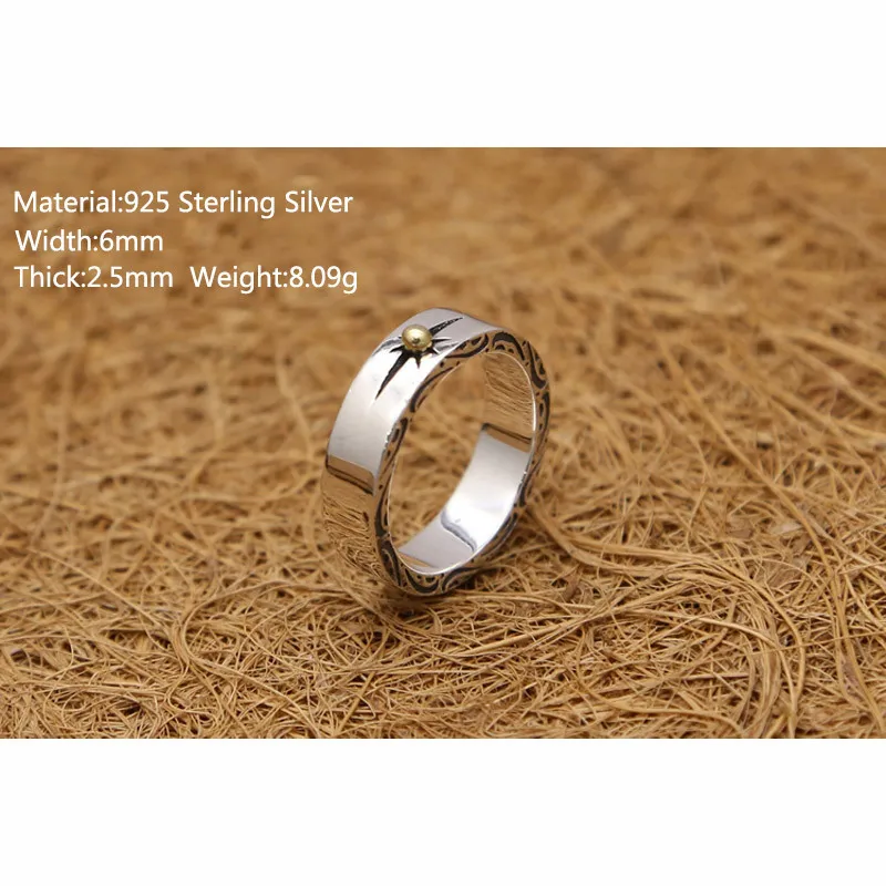 S925 Sterling Silver Retro Takahashi Goro Ring Sun Ray Thai Silver Men and Women Couple Ring Personality Popular Ring