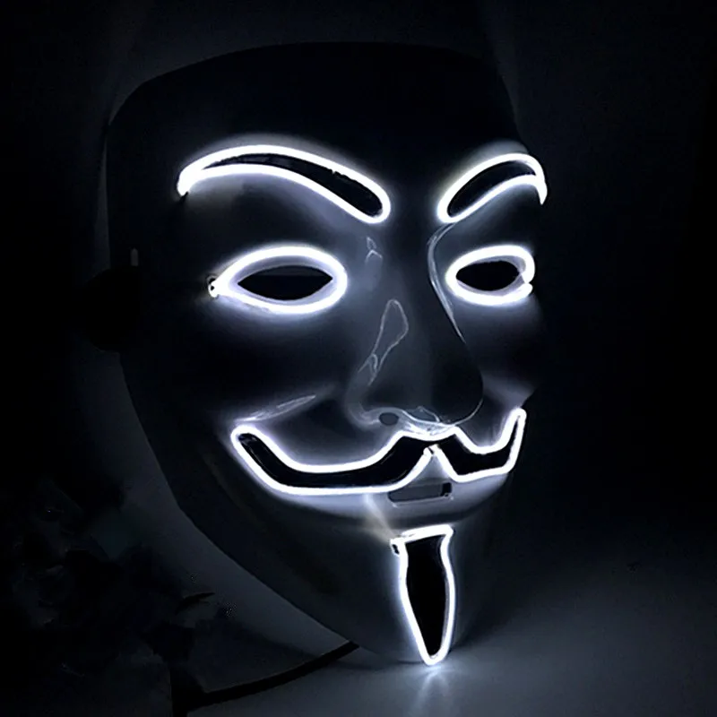Halloween Mask Vendetta EL Wire Mask Flashing Cosplay LED neon Costume Anonymous Mask for Glowing Dance Carnival Party Masks