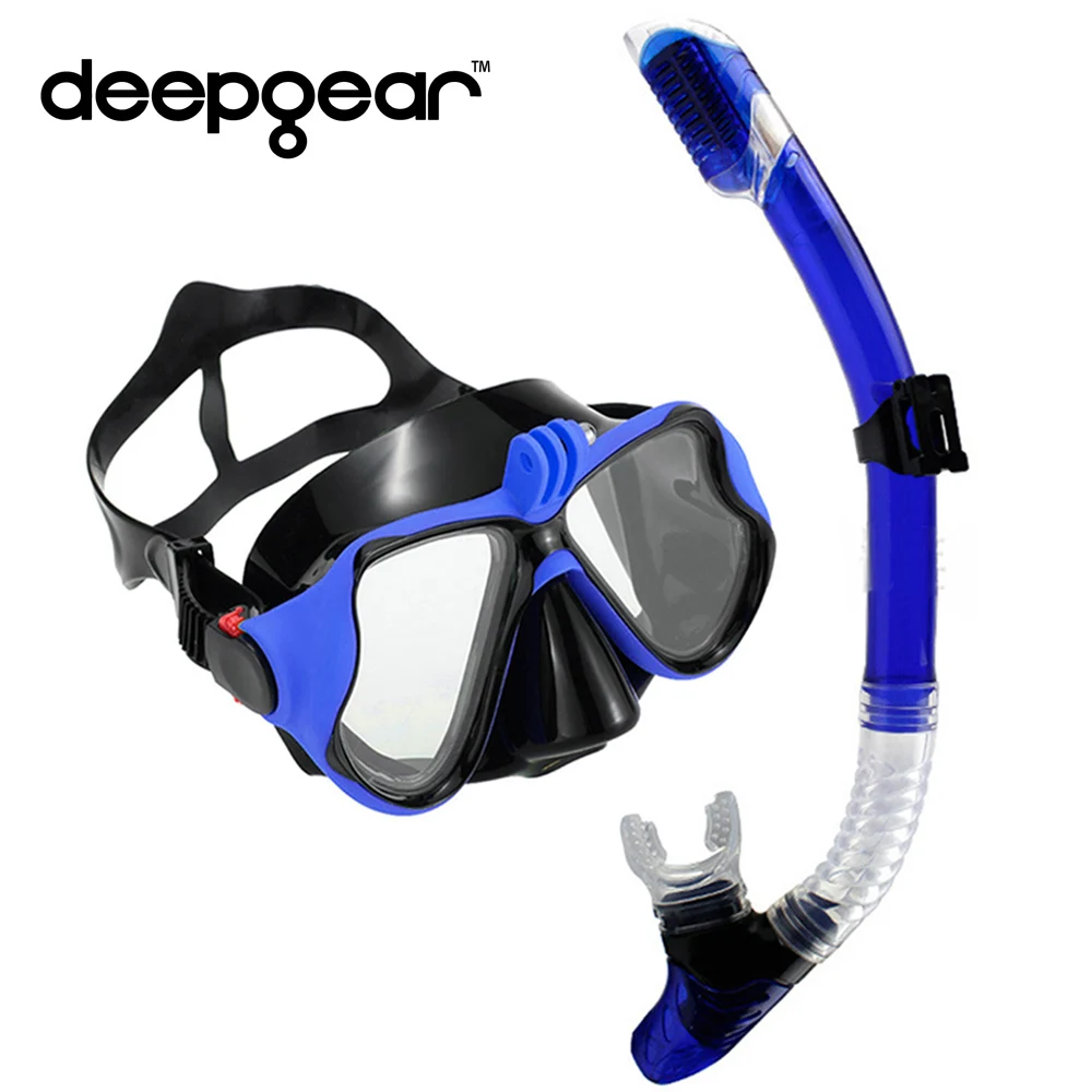 

DEEPGEAR Tempered Glass Myopia snorkel set Adult scuba diving mask Gopro Camera mount Dry Snorkel Diving Set Scuba Snorkel Gear