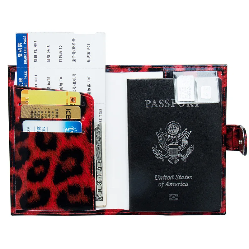 2019 New big leopard passport holder buckle passport color passport bag ear multi-card ticket holder For Ladies in high quality