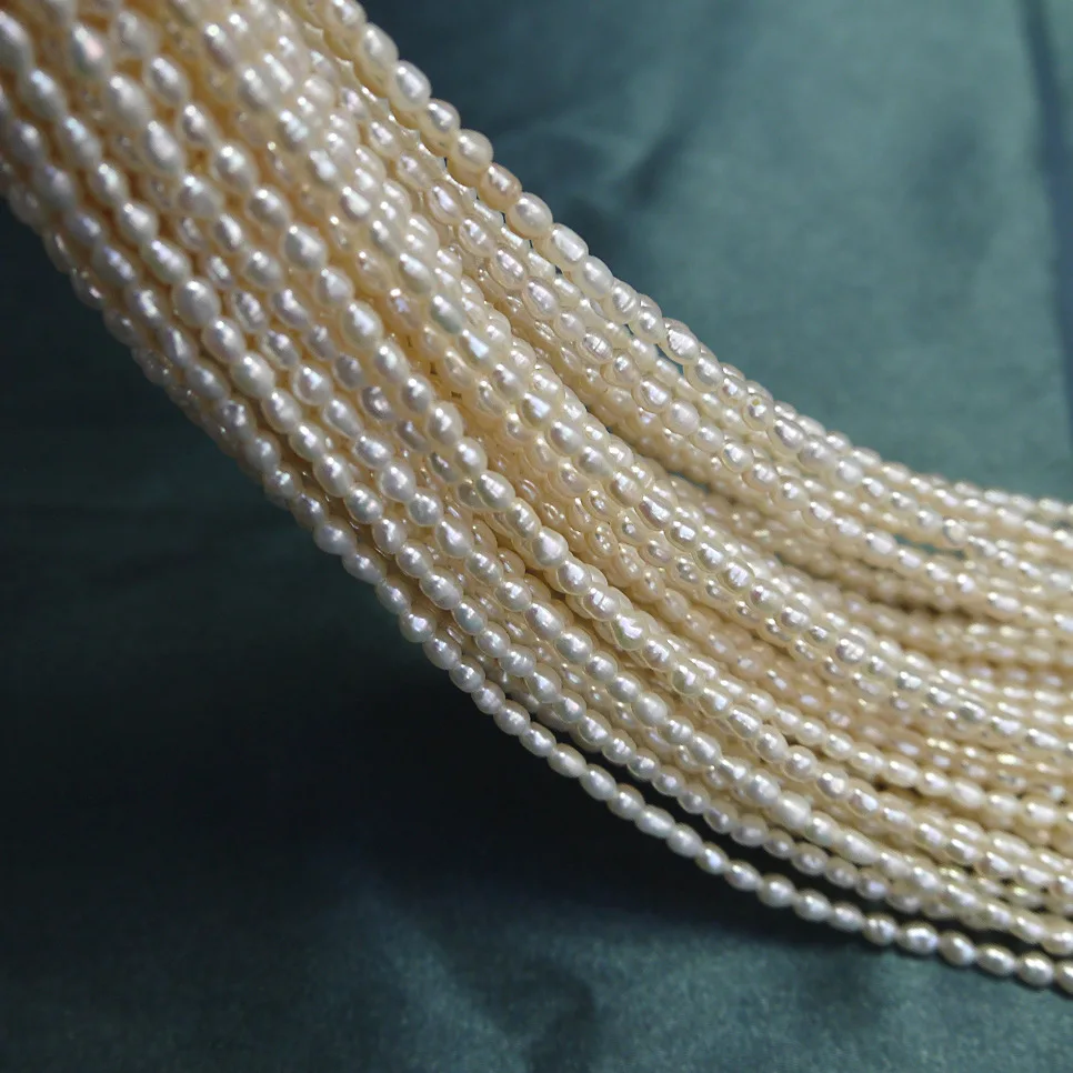 

3mm Natural Freshwater Mini Rice Pearl Necklace Accessory One Strand Pearl Jewelry Components 3 Strands/Lot