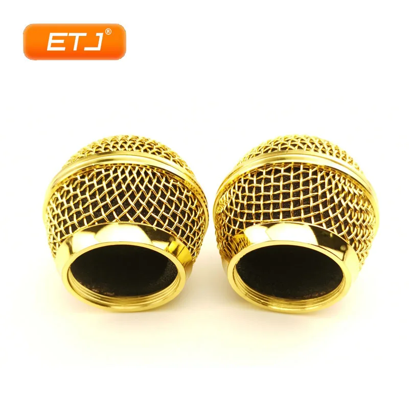 2pcs Microphone Ball Mesh Grille Beta58 SM 58 Microphone Accessories Head Replacement Electroplating Gold Color