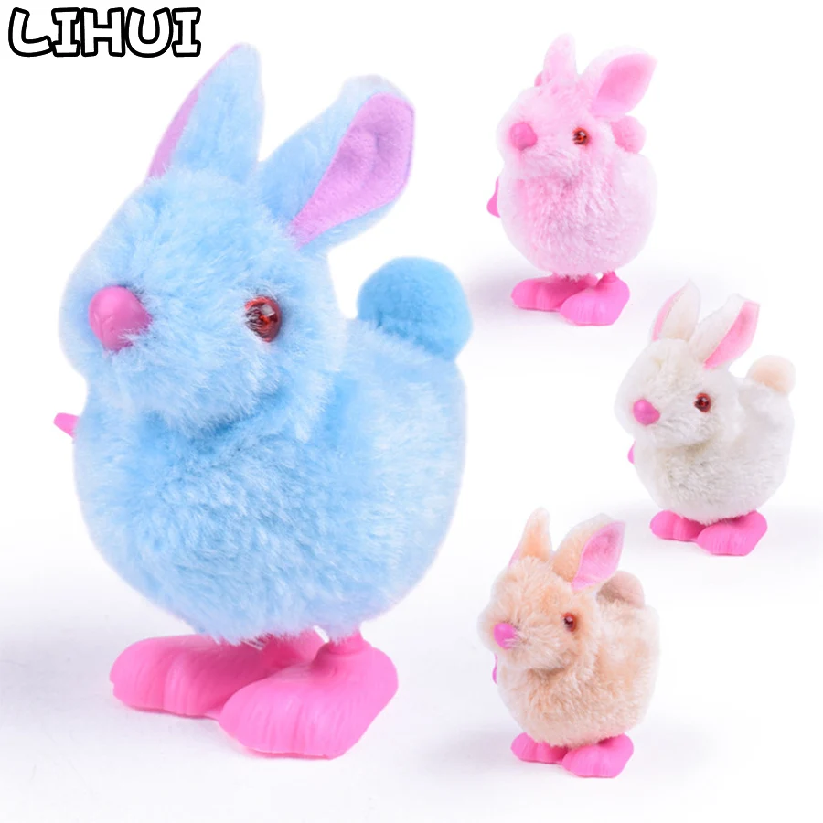 1Pcs Cute Plush Rabbit Wind Up Toy Random Color for Kids Baby Toys Cartoon Clockwork Jumping Walking Toy for Kids Children Gifts