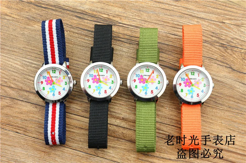 Top selling new arrived fashion children cute learn to time number quartz watch kids luminous hands nylon sports gift watches