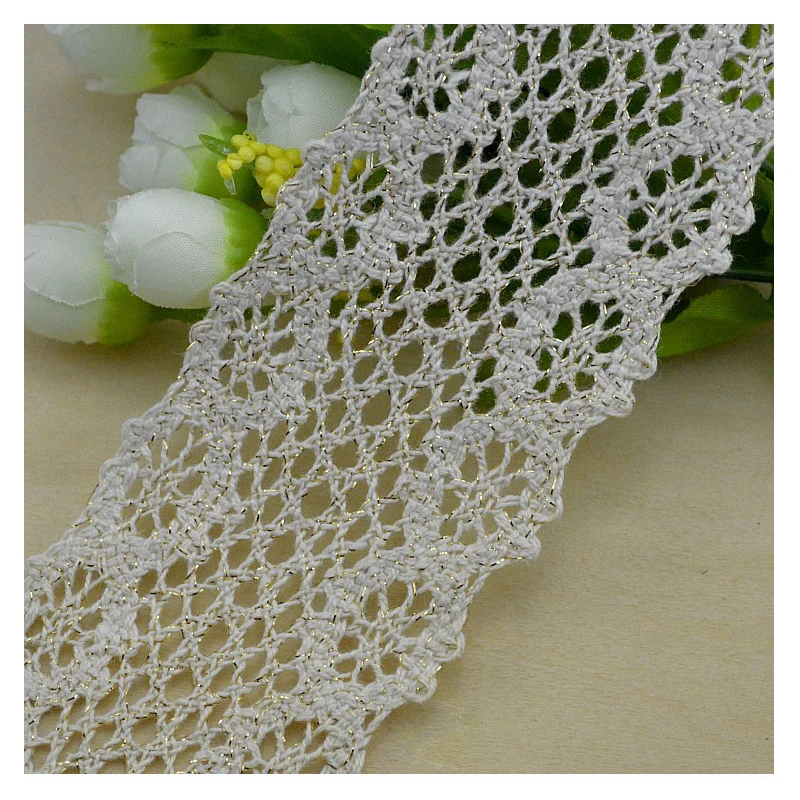 6cm Stylish Natural Color(Beige) Gold thread Cotton Lace Flower Bilateral Trimming Lace Crocheted Lace Scrapbooking Accessories