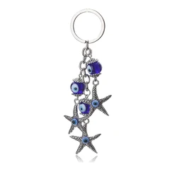 1pc Lucky Evil Eye Charms Keychain Starfish Pendent Tassel Key Chain Men Women Fashion Jewelry Car Key Chain