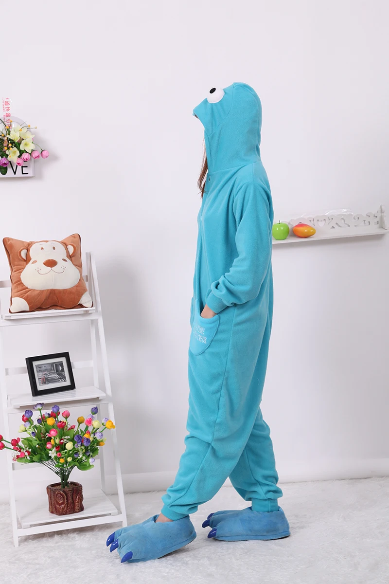 Kigurumi Cartoon Blue Cookie Monster Onesies Adult Pajamas Animal Christmas Sleepwear Cosplay Costumes Unisex Sleepsuit Pyjamas