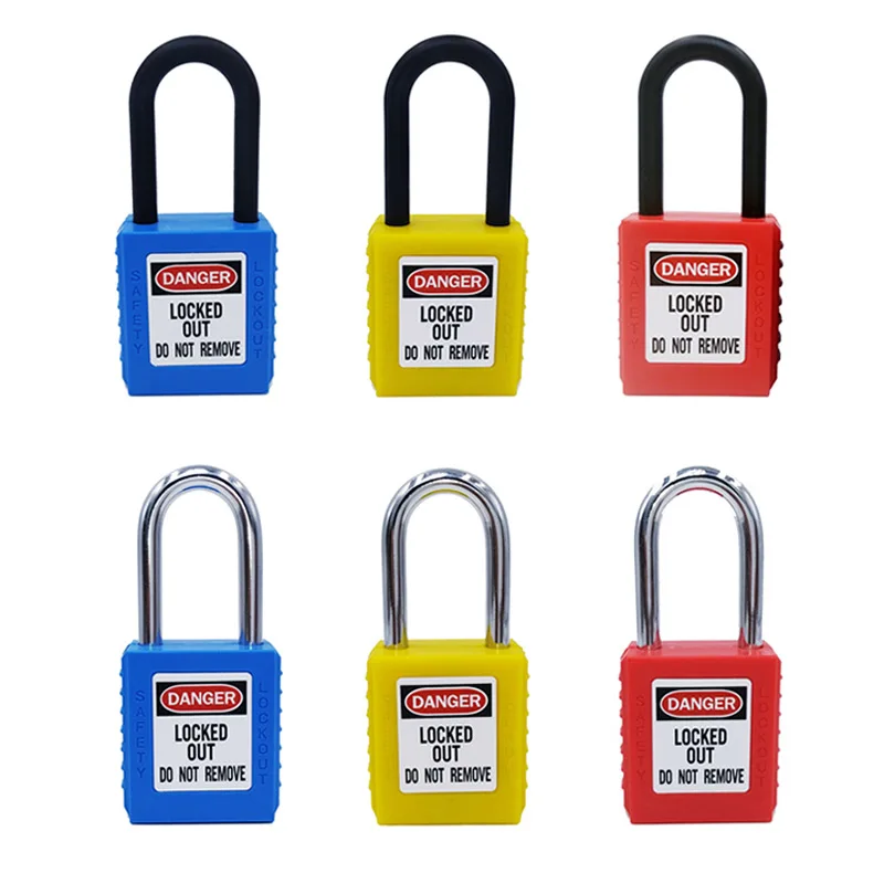 ABS lock security padlock engineering lock plastic shackle steel 38mm nylon non conductive safety padlock with 2 unique key