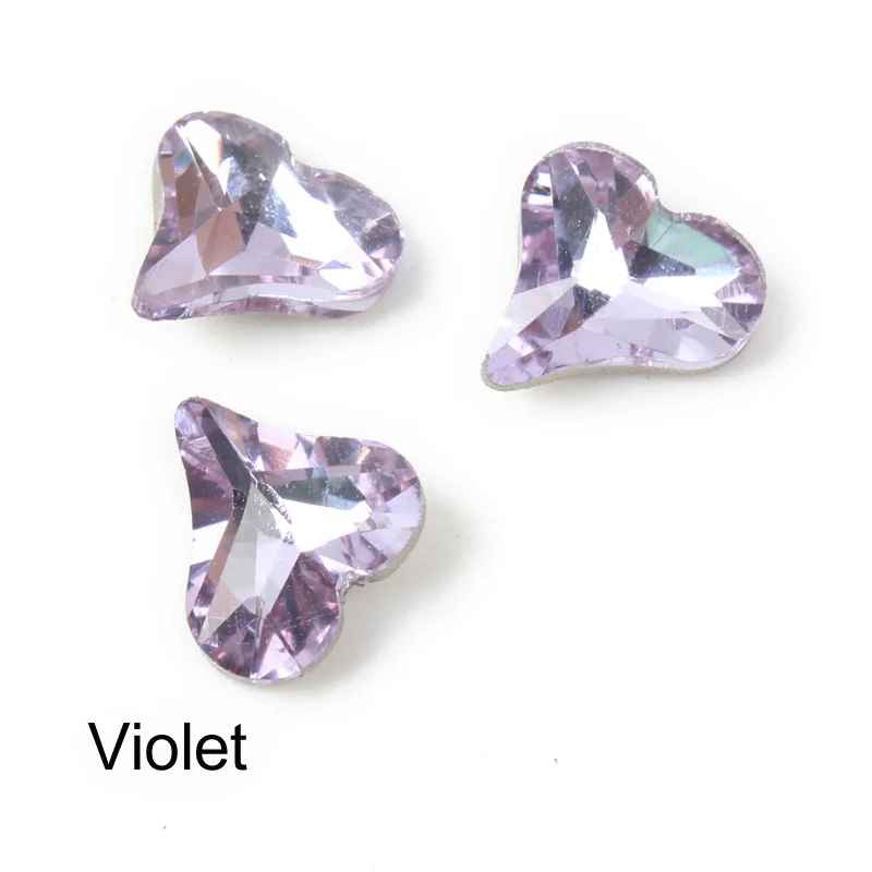 Hot tipped bottom oblique heart nail art rhinestone fancy 3D crystal stone 30/100pcs for nail art decoration free shipping