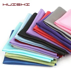 HUISHI Solid Pocket Square สำหรับผู้ชายตรวจสอบตารางผ้าเช็ดหน้าอุปกรณ์เสริมโพลีเอสเตอร์ Hanky สีทึบผ้าขนหนู Mouchoir สีดำสีขาว