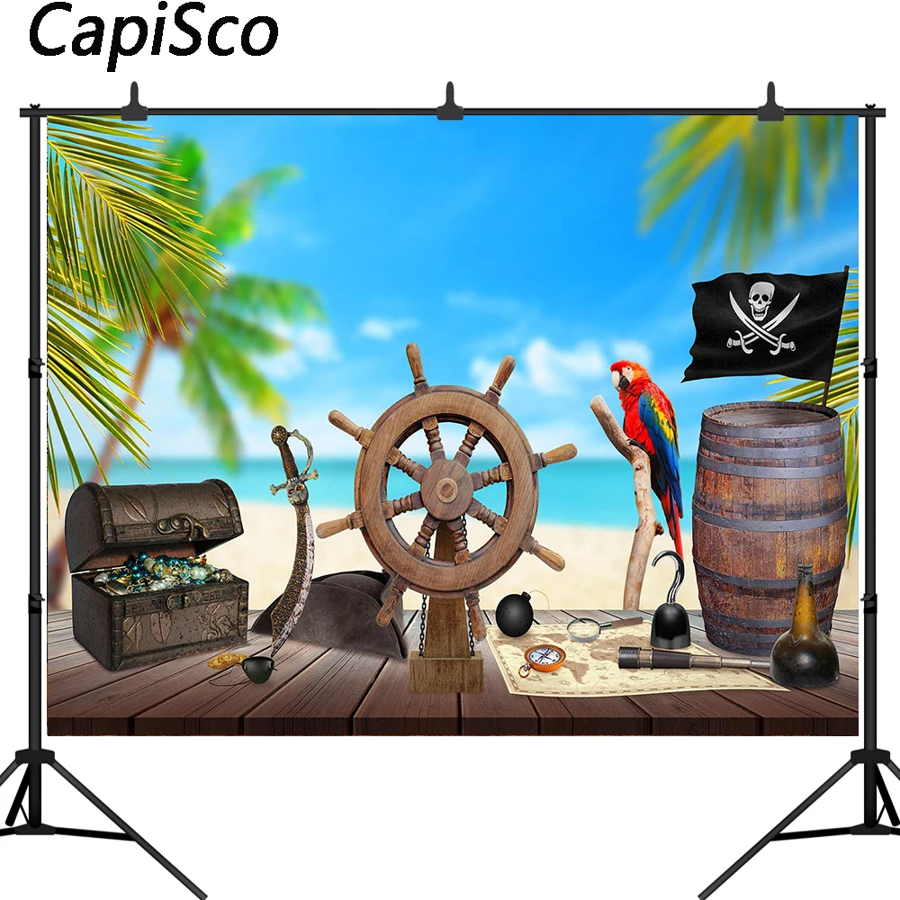 Capisco photography backdrops treasure pirate sailing parrot birthday party wood cartoon kids background photobooth photocall