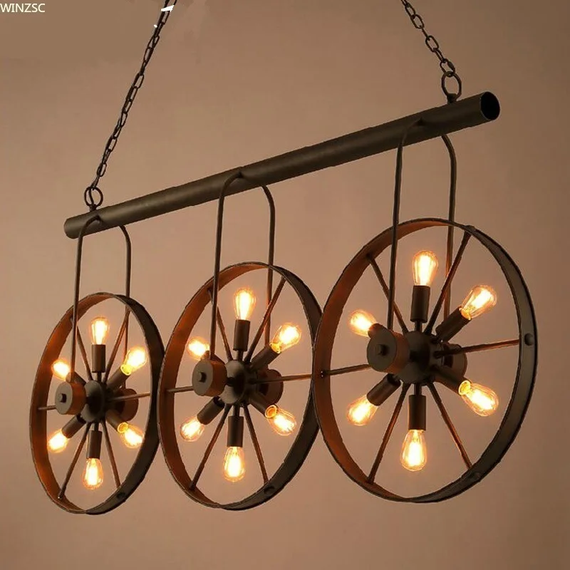 Loft American creative personality Pendant Lights industrial retro wind wrought iron wheels lamps bars coffee bars lamp LU80133