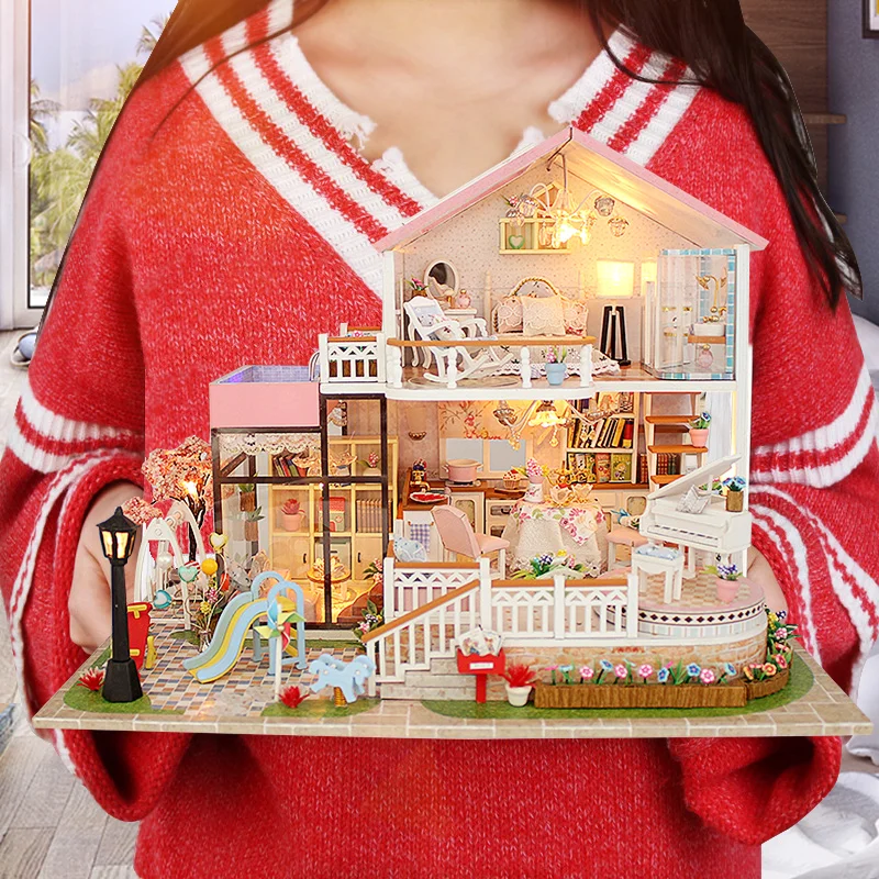 

Large Doll House CASA DE BONECA Miniature Diy Puzzle Toy Model Wooden Furniture Toys Birthday Gifts Sweet Word Dollhouse