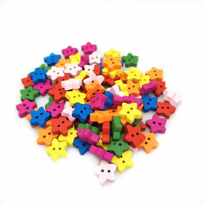 100 Pcs 13mm Colorful Wooden Star Buttons 2 Holes Clothes Button for Sewing Scrapbooking Art Crafting DIY Decoration 5BB5601