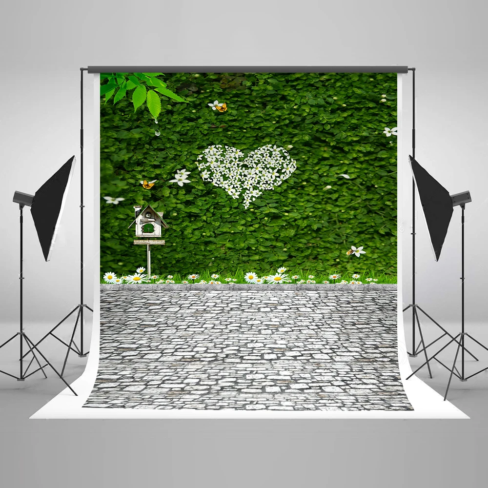 

VinylBDS Valentines Day Backdrop Wedding Background Backdrops Photography White Tile Floor Plant Wall Backgrounds Photo Studio