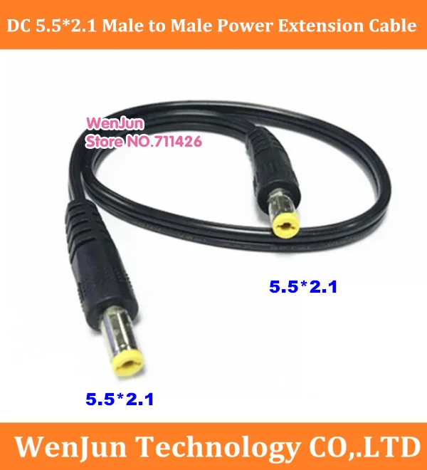 10pcs/lot DC Power 5.5x2.1mm male To male Extension Cable 30cm 5.5/2.1 M/M Adapter cable  Free shipping