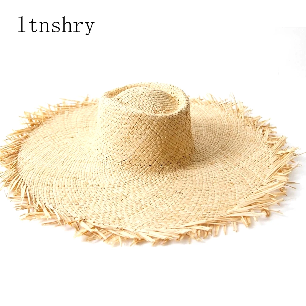 Women Summer Sun Hat With Large Brim Ladies Raffia Straw Hat Fringe Big Beach Hats For Holiday Sombrero Hombre Verano Foldable