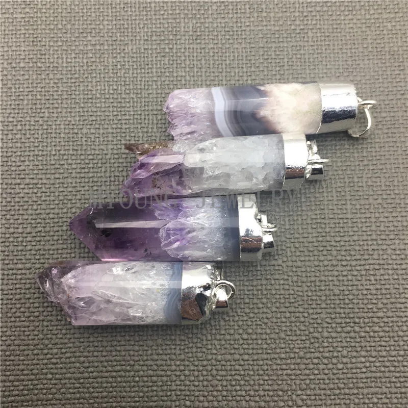 

Natural Amethysts Crystal Druzy Cylinder Neckalce Pendant MY0033