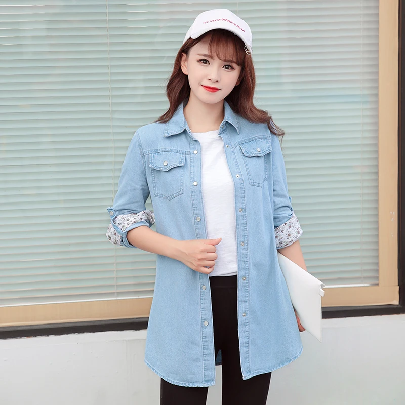 Long Denim Jacket Women 2018 New Arrived Women\'s Jeans Jackets Soild Female Coat Casual Turn Down Collar Women Outwear XZ387