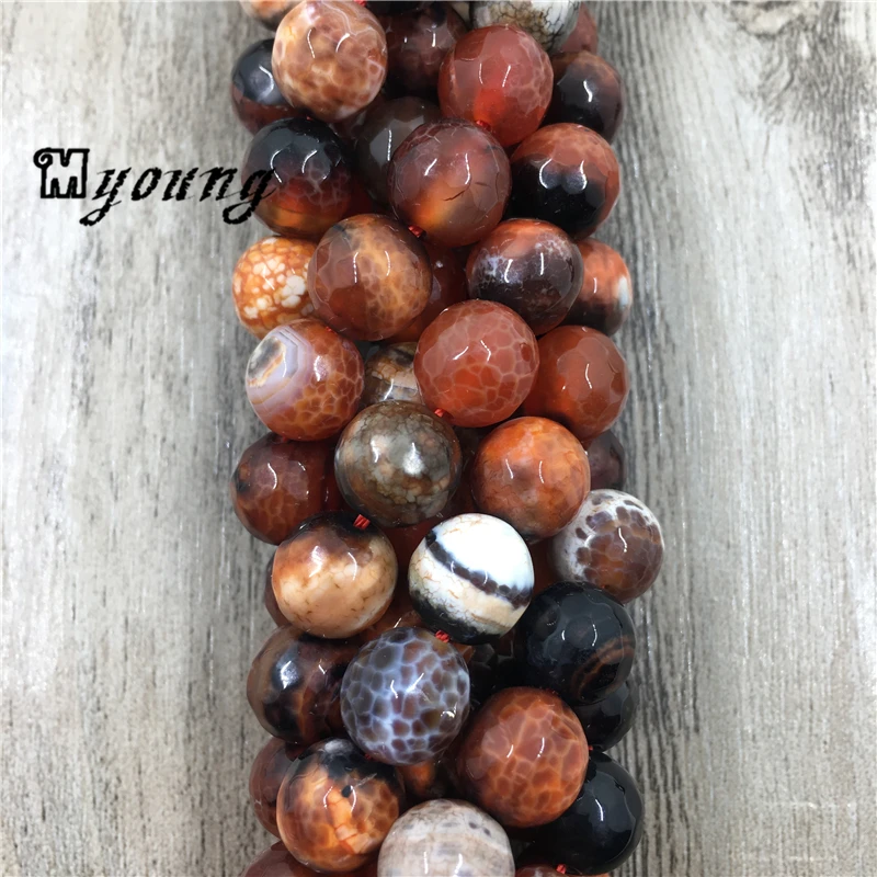 Round Rrownish Red Fire Agates Beads,Faceted Nature Stone Lace Drilled Beads For DIY Jewelry 5 Strands/lot MY0373