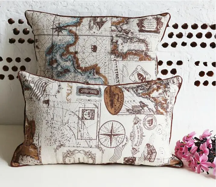 Mediterranean style Navigation map series pillow Cushion Linen pillowcases for office car home decorate sofa cushio SIZE 45 * 45