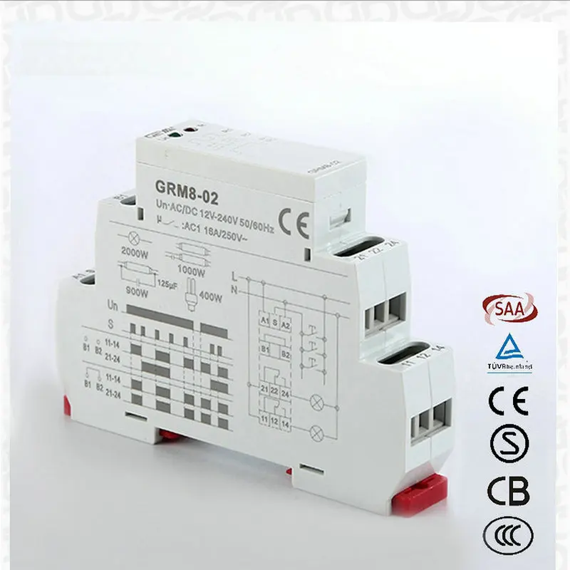 Din Rail 3 Phase SPDT 16A AC 230V DC 12V 24V Impluse Relay Electronic Step Relay Memory Latching Relay GRM8