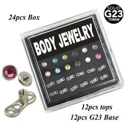 Hot Sale Flat CZ Dermal Top Piercing Body Anchor Head with G23 Titanium Base Jewelry Box Set 24pcs