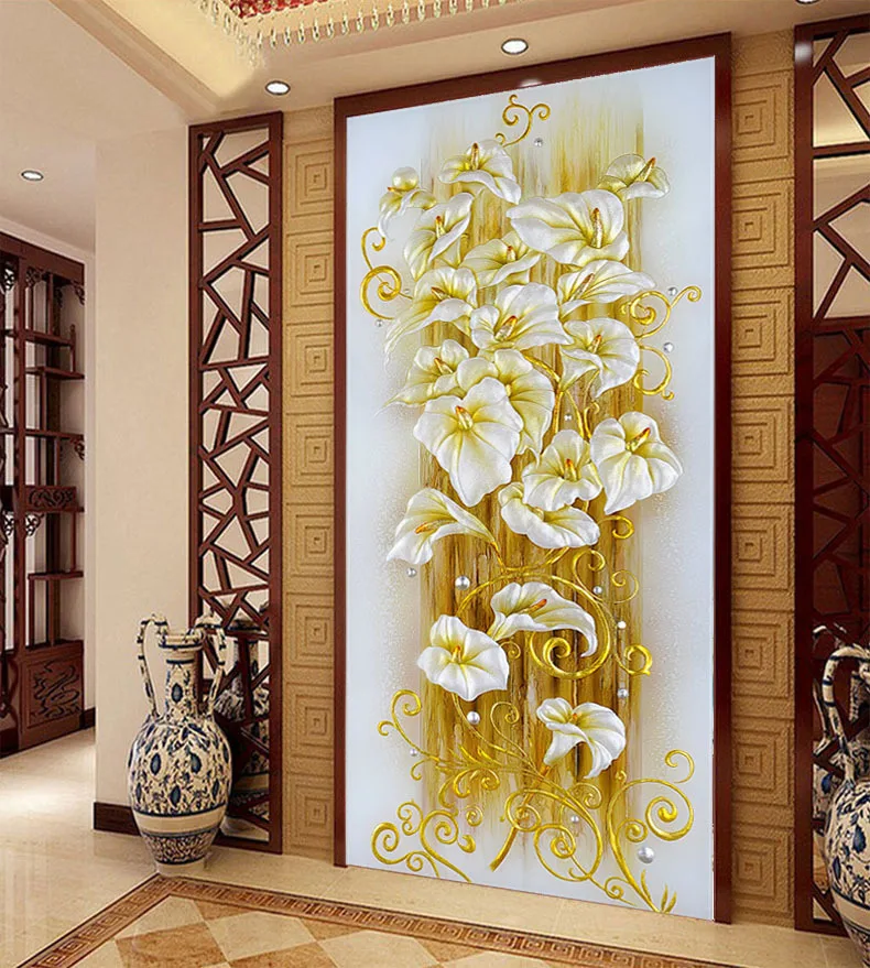 Needlework,Cross stitch For Embroidery,Gold Lily Flower Floral Print Pattern Cross-Stitch kit home painting wedding gift