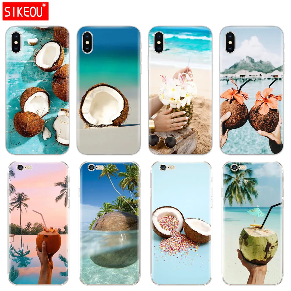 Silicone Cover Phone Case For Iphone 6 X 8 7 6s 5 5s SE 2020 Plus 10 XR XS 11 Pro Max Case Coconut on the beach