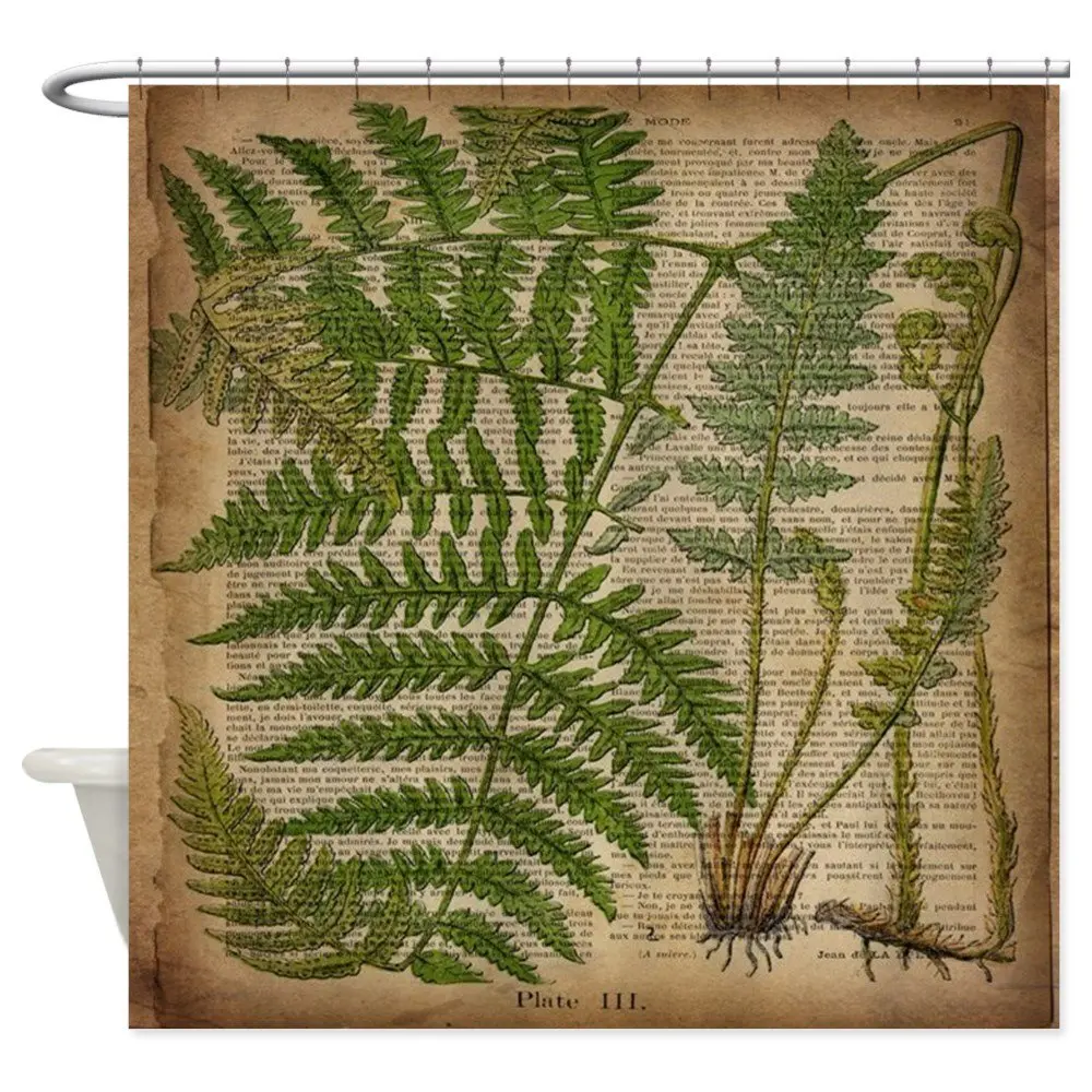 Botanical Fern Leaves Decorative Fabric Bathroom Polyester Shower Curtain