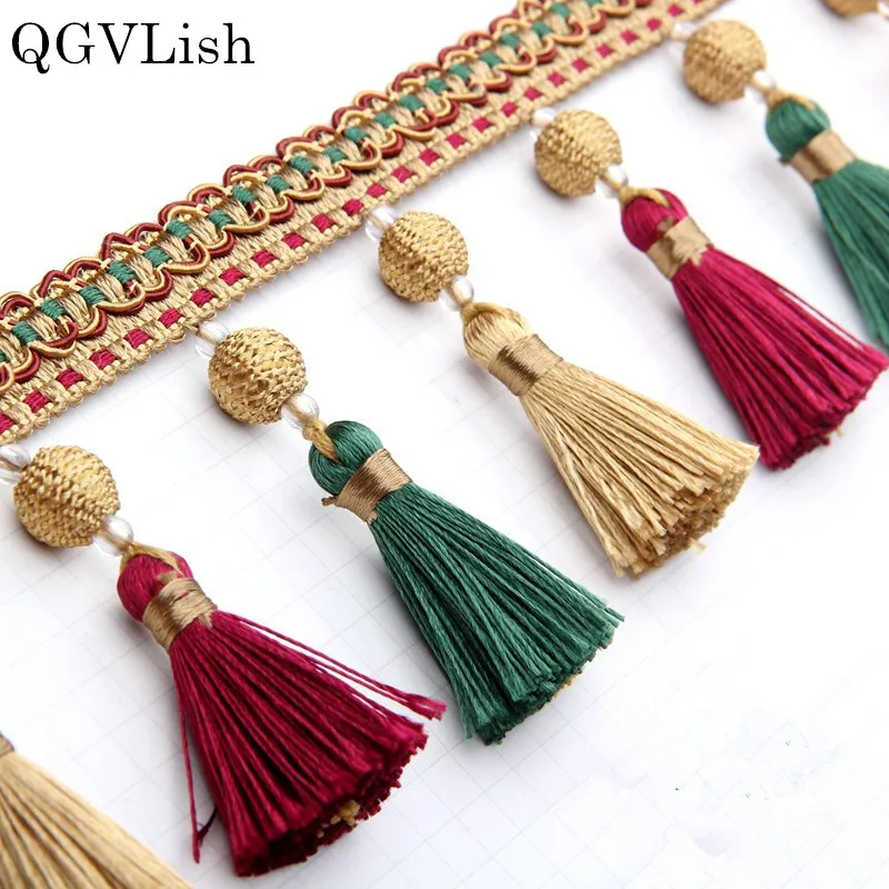 QGVLish 11M/lot Color Curtain Tassel Fringe Lace Trims DIY Sewing Sofa Stage Valance Curtain Accessories Lace Ribbon Belts Trim